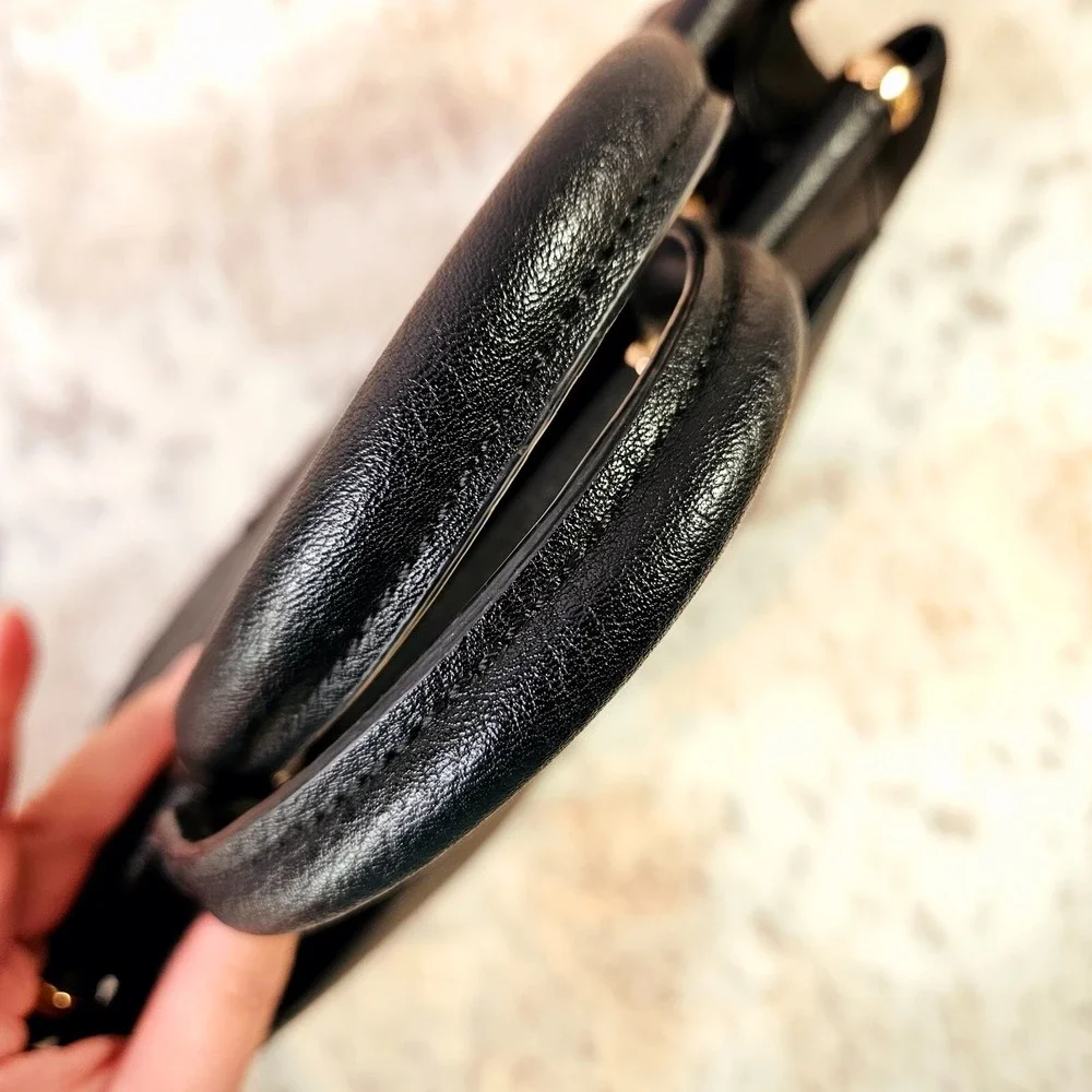 Lauren Conrad Black Faux Pebble‎ Leather & Suede Handbag Satchel Purse Rose Gold